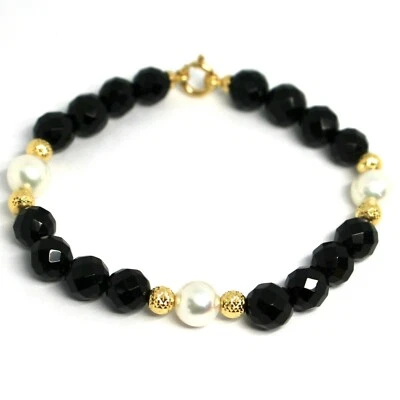 Pulsera Oro Amarillo 18K 750 , Ónix Negro Facetada, Perlas, Esferas Feature - Imagen 1 de 4