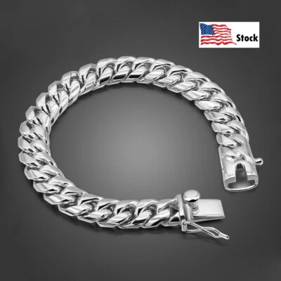 925 Sterling Silver Solid Men's Miami Cuban Link Chain Bracelet ALL SIZE 10mm - Image 1 of 4