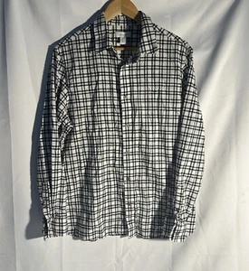 Calvin Klein Mens Dress Shirt Black White Plaid Slim Fit Stretch Size L - Picture 1 of 6