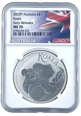 2023 Australia 1oz Silver Koala NGC MS70 Early Releases - Flag Label - Image 1 of 2