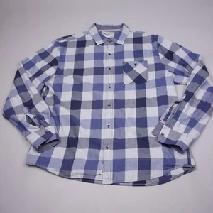 Flag & Anthem Button Up Shirt Large Blue Plaid Long Sleeve Mens - Picture 1 of 9