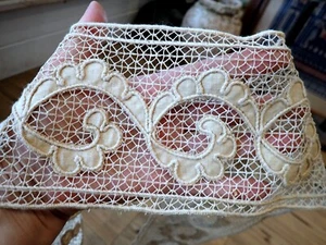 Antiguo aplique de encaje de algodón hecho a mano 167 x 11 cm alrededor de 1930 - Imagen 1 de 10
