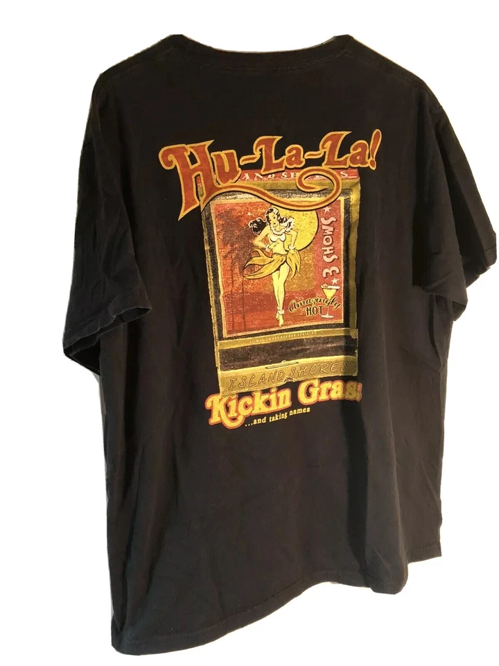 Camiseta Island Shores Hula Girl Tiki Kickin Grass & Takin Nombres Rara De Colección Foto 1 de 4