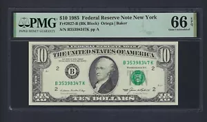 United States-Federal Reserve 10 Dollars 1985 Fr#2027-B (BK Block) UNC Grade 66 - Picture 1 of 2