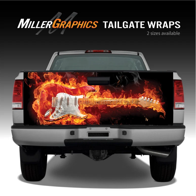 Графическая наклейка на заднюю дверь грузовика Strat Flames Guitar on Fire - Изображение 1 из 1