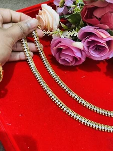 Costume tradizionale Bollywood colore oro cavigliere indiano Payal borchiato/diamanti - Foto 1 di 2