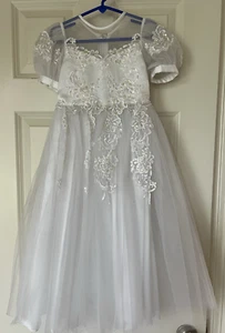 Flower Girl Dress Size 4 RN84270  Michelangelo White  Pearls and sequins - Picture 1 of 16