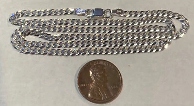 Cadena de eslabones clásica cubana con acabado de rodio .925 de 3 mm 18" - NUEVA - Foto 1 de 4