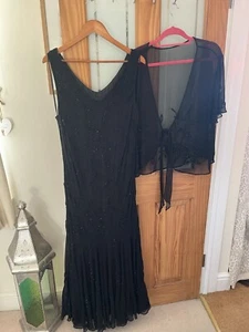 Chesca Black Beaded 20s Gatsby Evening Wedding Cruise Dress & Jacket 24 - Picture 1 of 14