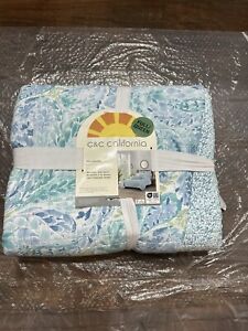 New C & C California Home Blue Floral Polyester Reversible King Quilt Set