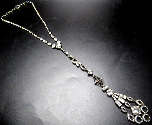 GIVENCHY Collana Vintage Goccia Lunga Strass Ghiaccio Scintillante Stile Art Decò
