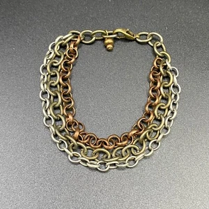 Multicolor Aged Copper Brass Silver Tone Chain Bracelet by Neanie-Bot - Picture 1 of 2