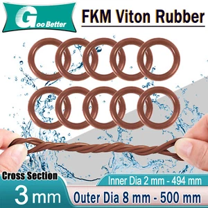 Metric Vitons Rubber FKM O Ring Seals 3mm Cross Section 2mm-494mm ID 8mm-500mmOD - Picture 1 of 165