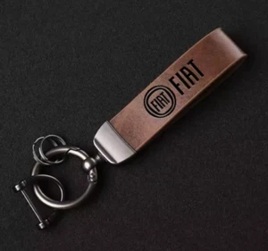Luxury Leather + Metal Keychain Keyring For Fiat Punto Car Key Ring - Picture 1 of 1