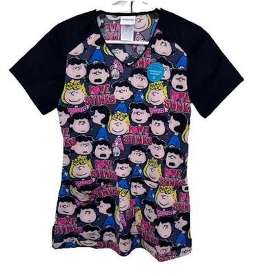 NWT Tooniforms Peanuts Women’s Scrub Top XXS Medical Valentines Day - Image 1 of 4
