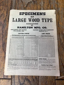 Hamilton Wood Type Specimen Book ~ 36pp Typography Catalog Two Rivers WI c.1900 - Bild 1 von 10