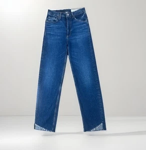 Rag & Bone Harlowe 11” Rise Straight Leg Jeans Women Sz 25 Marine Blue Raw Hem - Picture 1 of 15