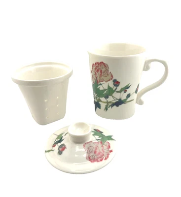 Teavana Porcelain Peony Flower Tea Cup Infuser Mug Chang Hsitsung Exclusive Pink - Image 1 of 4