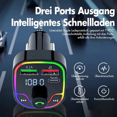 FM Transmitter Auto Bluetooth Kfz Radio Adapter PD+Dual USB Ladegerät für Handy✅ - Bild 1 von 4