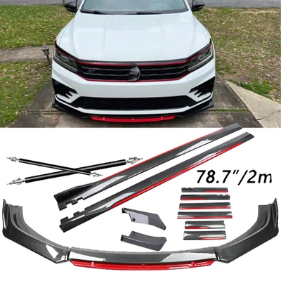 Carbon Fiber Look Red Front Lip Chin Bumper Side Skirt For Volkswagen Jetta Foto 1 de 4