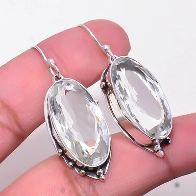 Pendiente Topacio Blanco Plata de Ley 925 1.83" E_10182_1004_80, Regalo Navidad Foto 1 de 4