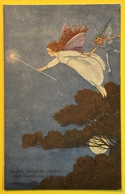 ANTIQUE FANTASY POSTCARD Ida Outhwaite Fairy and Gumkin lite stars #595 - Image 1 of 4