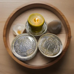 VTG Glass Coaster Set  Candle Holder Tray  Gift Wreath Motif Pillar Candle Plate - Picture 1 of 6