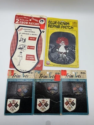 Vintage Iron-On Patches Lot of 5 TrimSets Crest Appliques Elbow Repair Made USA - Image 1 of 4