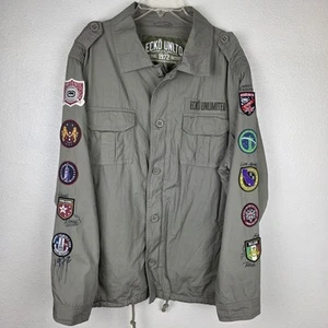 VTG ECKO Unltd L Military Patch Jacket Mens Grey Utility Streetwear Hip Hop Y2K  - Picture 1 of 15