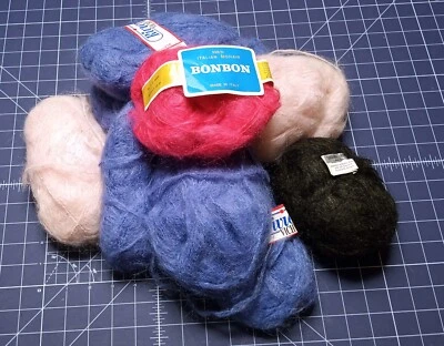 Fluffy Luxurious Mohair Blend Yarn Vintage 4 Colors Pink, Black, Periwinkle - Image 1 of 4