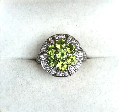Arizona Peridot & White Zircon Ring in Platinum Over Sterling 3.00 ctw Sz 5 - Image 1 of 4