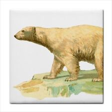 Azulejos artesanales de cerámica con perfil de oso polar arte animal salpicadero decorativo borde