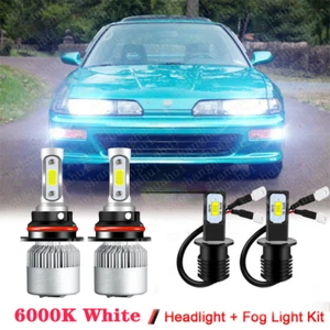 For Acura Integra 1990-1993 6000K LED Headlight High Low + Fog Light Bulbs Combo - Picture 1 of 12