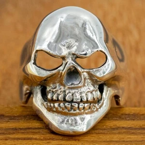 17g schwerer hochglanzpolierter Totenkopf Goth Biker Rocker 925 Sterling Silber Herren Ring - Bild 1 von 12