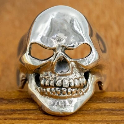 Anillo de plata esterlina 925 rockero gótico calavera alto pulido 17 g pesado para hombre Foto 1 de 4