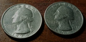2 WASHINGTON QUARTERS, 1974 P & D (FILLED), AU CONDITION, FREE SHIPPING - Picture 1 of 2