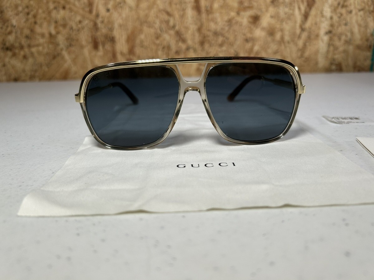 Hardly Worn - GUCCI Brown, Gold, Blue Navigator Men's Sunglasses
