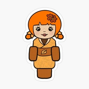 Kokeshi bambola bambola giapponese arancione Kawaii vinile adesivo 3,5 pollici opaco fatto a mano - Foto 1 di 2