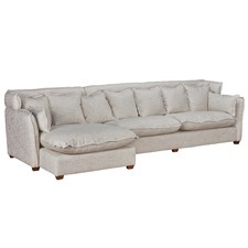137" Long Sectional Sofa with RAF Chaise Solid Pine Wood Canvas Upholstery