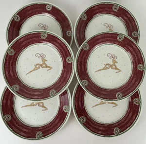 Pier 1 Christmas England Angleterre  Rustic Reindeer 8" Salad Plates Lot of 6 💙 - Picture 1 of 8