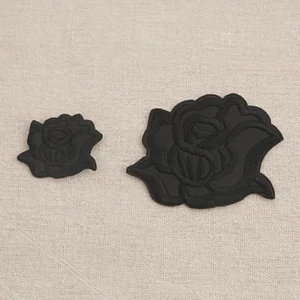 10 un. apliques de costura de tela bordada de flores de rosa negra - Imagen 1 de 5