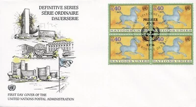 Naciones Unidas Ginebra 278-279 bloque FDC caballos Foto 1 de 4
