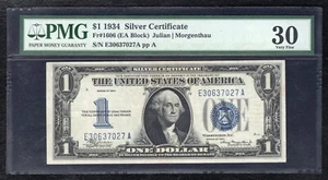 FR. 1606 1934 $1 “FUNNYBACK" SILVER CERTIFICATE CURRENCY NOTE PMG VERY FINE-30 - Picture 1 of 2