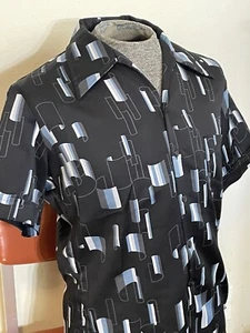 Vintage Herren Polyester Kurzarm Kurzarm Disco Hemd L/XL - Bild 1 von 6