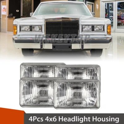 4Pcs 4x6 LED Headlight Housing Hi/Low Beam DRL For Lincoln Town Car 1981-1989 - Изображение 1 из 4