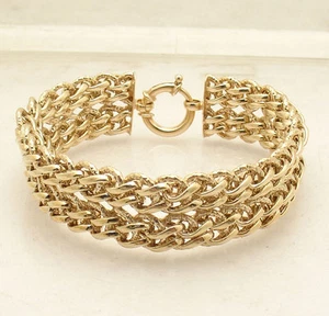 Technibond Diamond Cut Double Row Fancy Bracelet 14K Yellow Gold Plated Silver - Picture 1 of 4