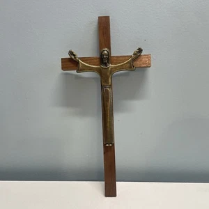 Colgante de Pared Yeshua Vintage Madera y Latón Cristo Resucitado en Cruz Nuevo en Caja - Imagen 1 de 14