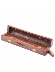 Elephant Incense Stick Box Wooden Joss Stick Holder Burner Ash Catcher - Picture 1 of 4