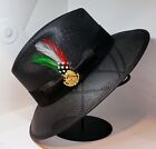 Mens Classic Viejo black  hat  Coat of Arms mexican eagle pin  Rooster feather