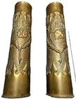 WWI French Trench Art Vase Pair (2) 1914-17 antique brass rose Verdun Reims